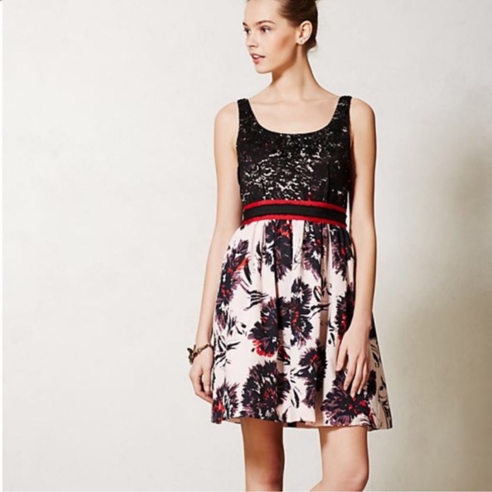 Peter Som Anthropologie brushstroke blossom Black Sequin Fit & Flare Mini Dress